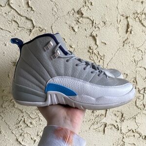 Air Jordan 12 retro grey university blue lace up sneakers shoes
